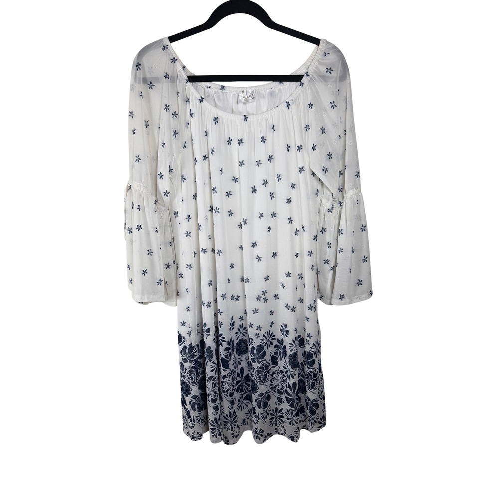 Siren Lily White & Blue Floral Boho Midi Dress - Size L